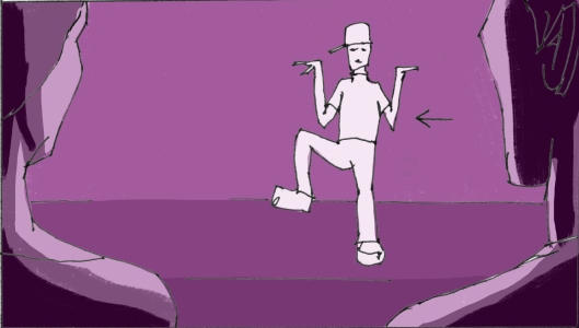 Between Nathaniel and Dorothy, Clarence interprets the material in a unique, hip hop way. (Storyboard drawn by Monte Patterson).