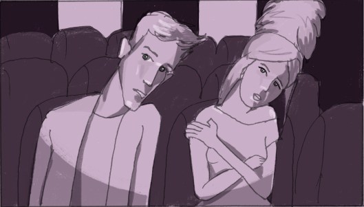 Nathaniel and Dorothy have to change their view to see the action as Clarence dives down. (Storyboard drawn by Monte Patterson).