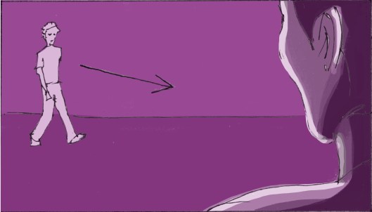 Jason powerfully crosses the stage in a Z-axis towards Nathaniel. (storyboard drawn by Monte Patterson).