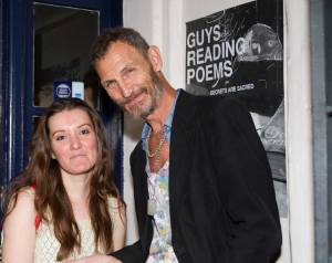 Sammy Kusler with Florenca Perona (costumes) on the set of "Guys Reading Poems."